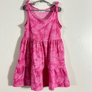 btween Tiered Dress Kids 6X Pink Floral Tropical Shoulder Knot Boho